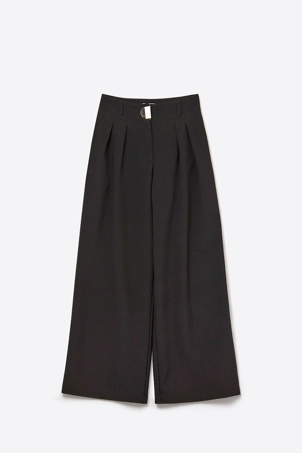 Pantalon large noir à plis avec boucle en métal