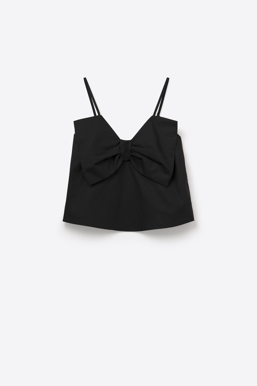 Top crop en popeline noire avec nœud