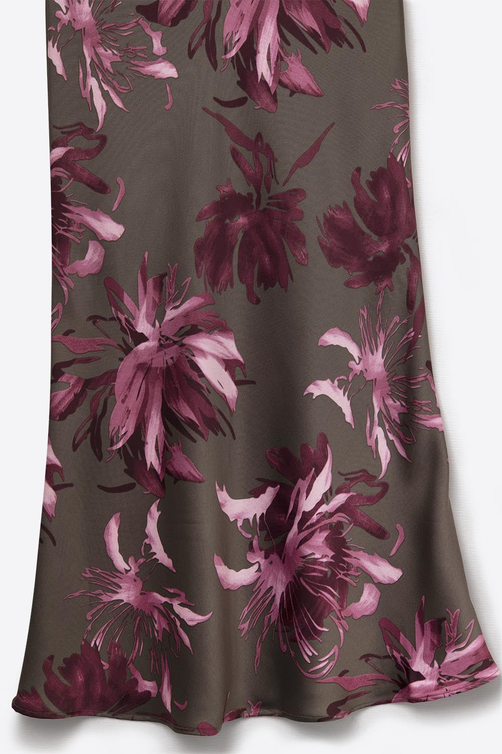 Élégante jupe midi à fleurs en satin gris