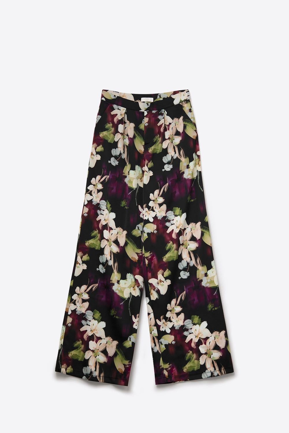 Pantalon fluide à imprimé floral en tissu satiné avec poches latérales