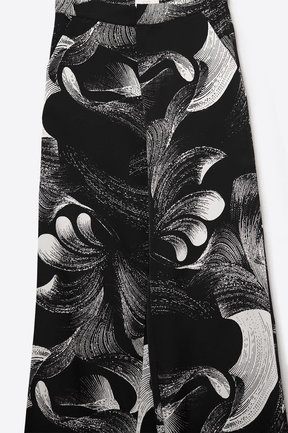 Pantalon large noir imprimé élégant en tissu satiné
