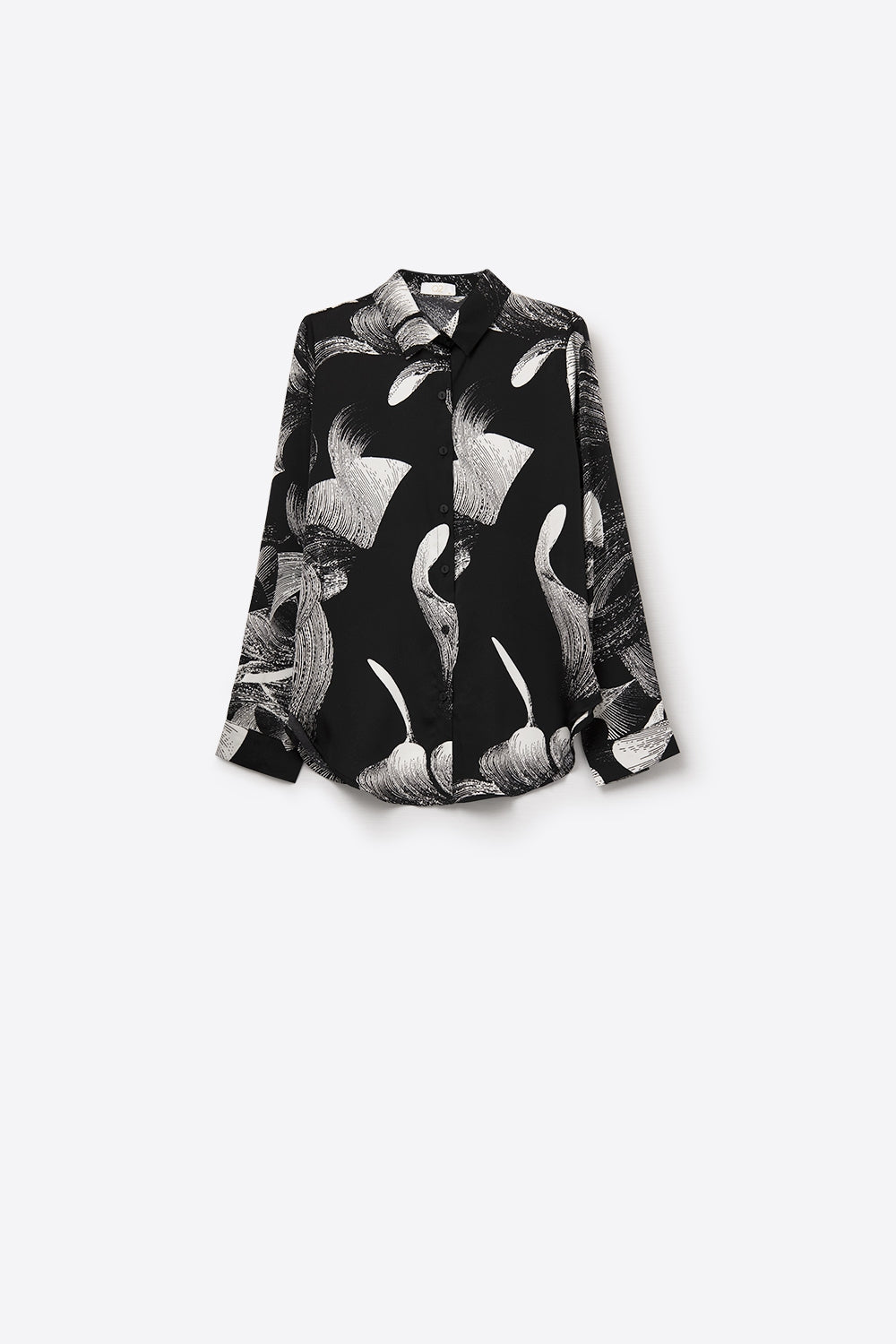 Blouse en satin noir à imprimé abstrait