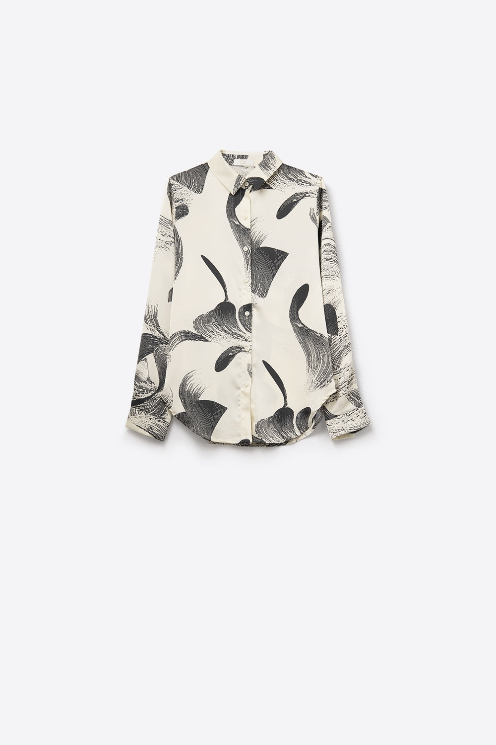 Chemise ample en satin imprimé abstrait couleur crème
