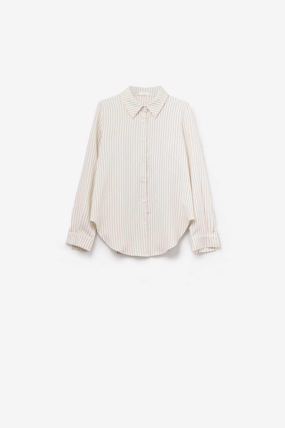 Chemise à col montant sophistiquée à rayures crème