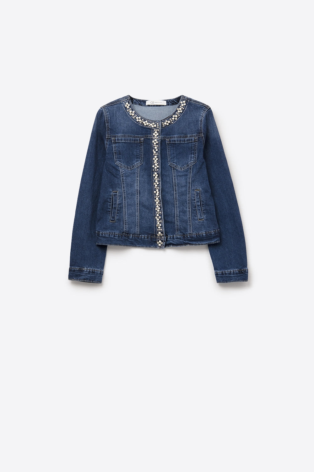 Veste en denim stretch avec ornements en bleu