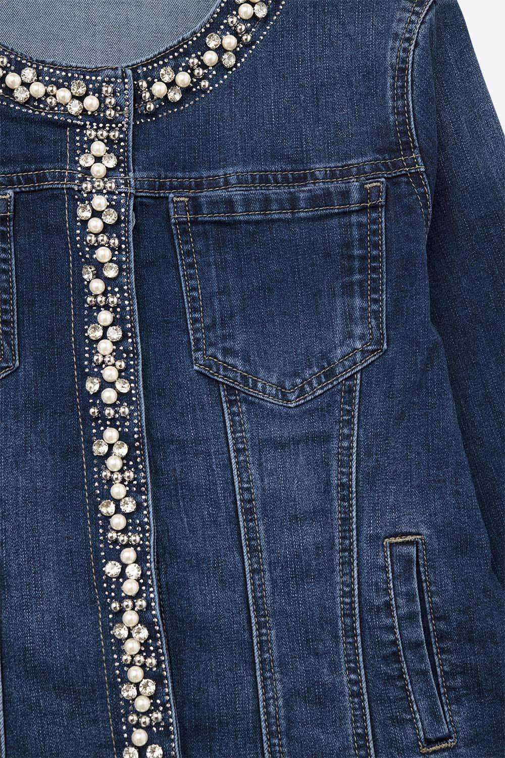 Veste en denim stretch avec ornements en bleu