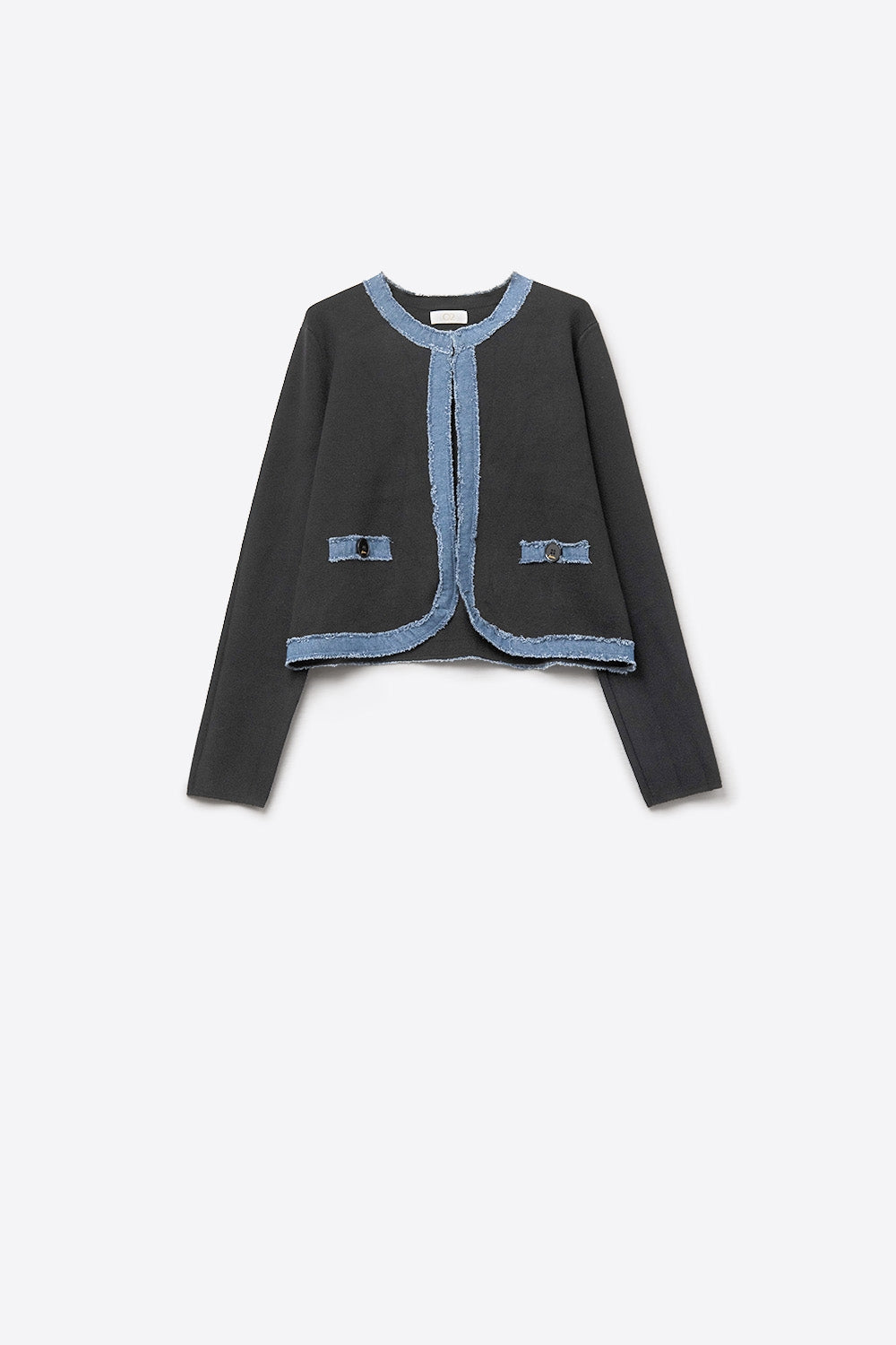 Cardigan noir en maille avec bordures en denim
