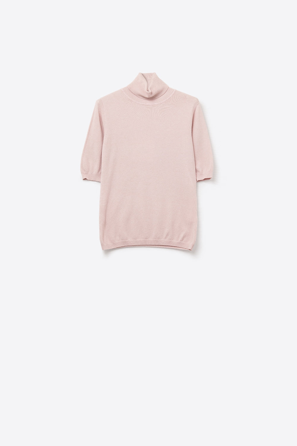Pull en maille fine rose avec col montant et manches coudées