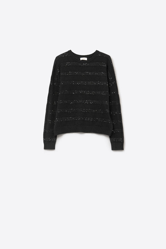 Pull en tricot rayé noir avec paillettes