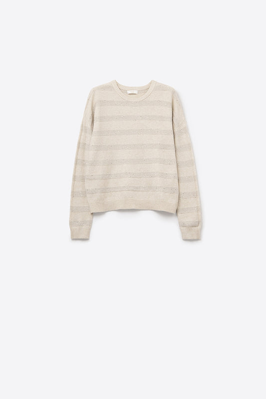 Pull en tricot rayé crème avec paillettes