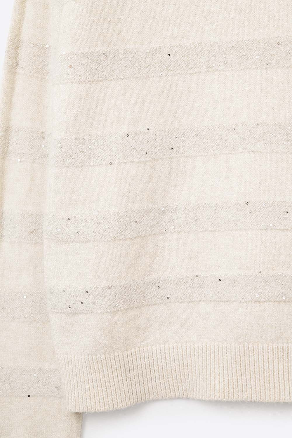 Pull en tricot rayé crème avec paillettes