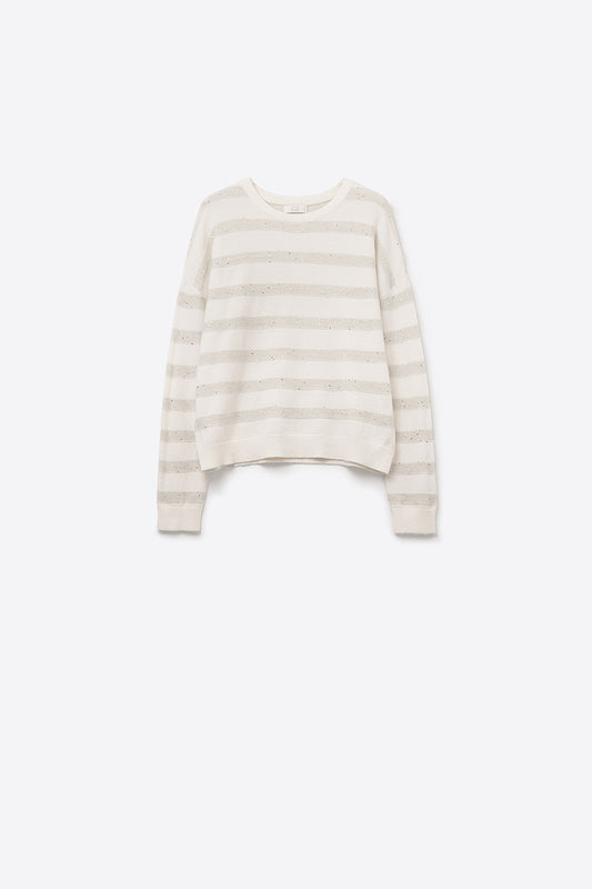 Pull en tricot rayé blanc avec paillettes
