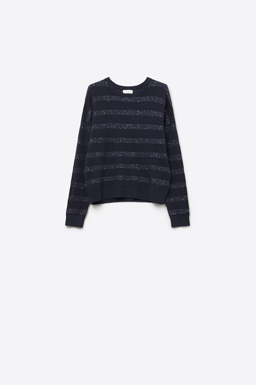 navy Pull en tricot rayé avec paillettes