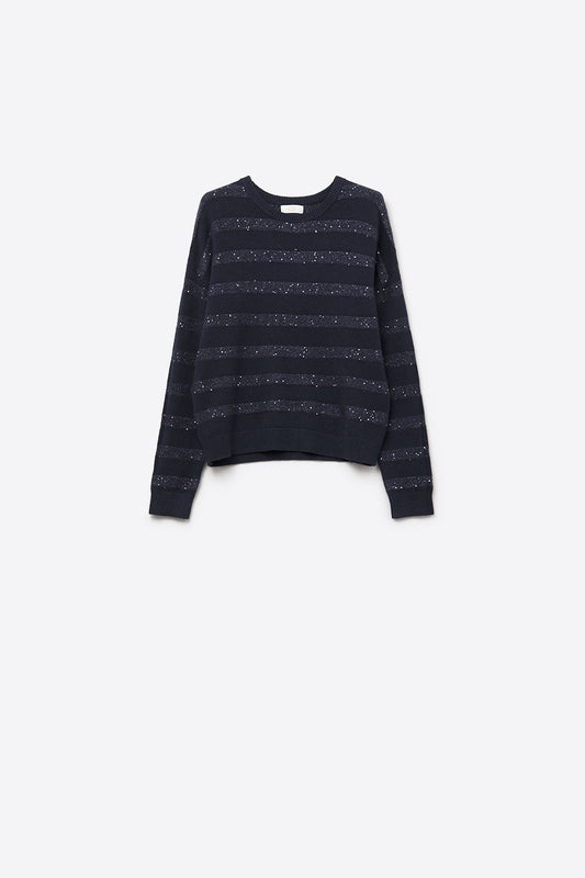 navy Pull en tricot rayé avec paillettes