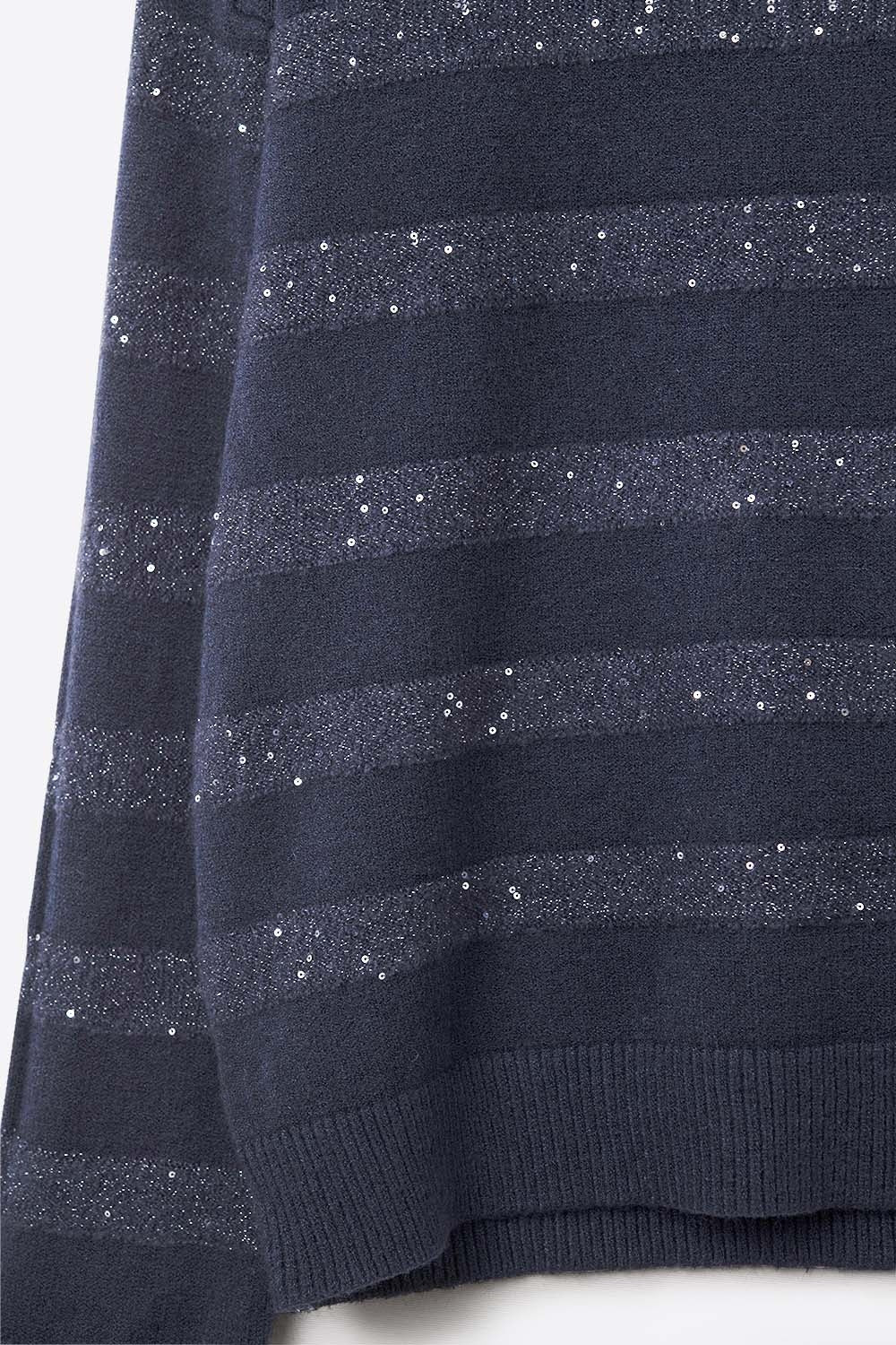 navy Pull en tricot rayé avec paillettes