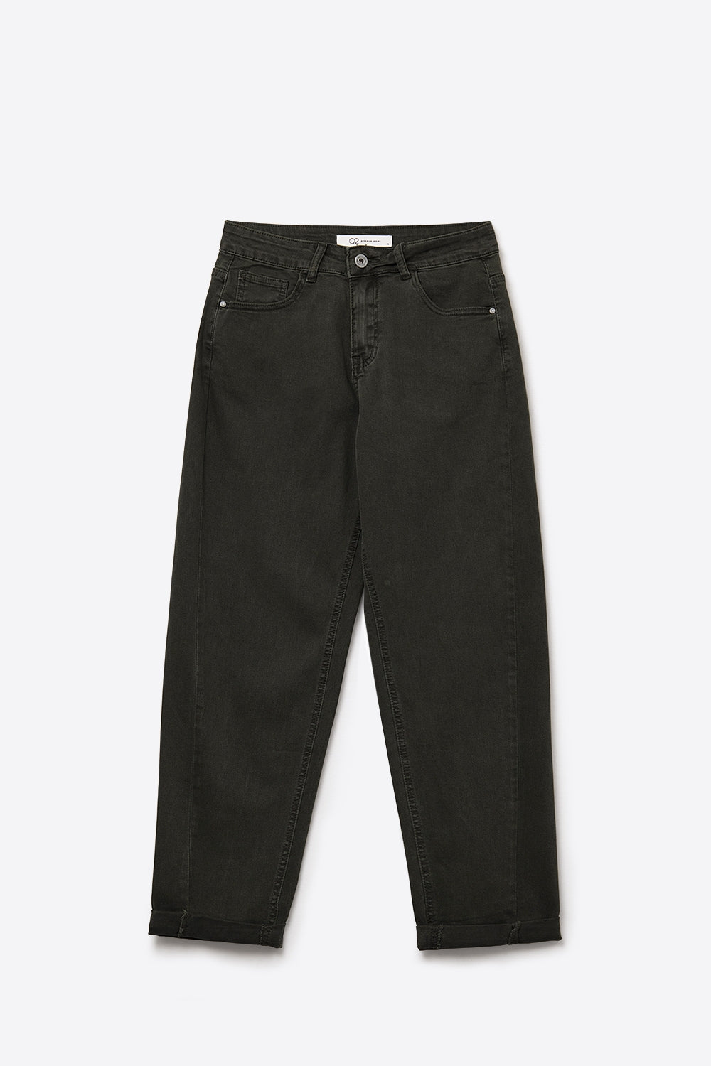 Jean en denim kaki à jambe droite et taille haute