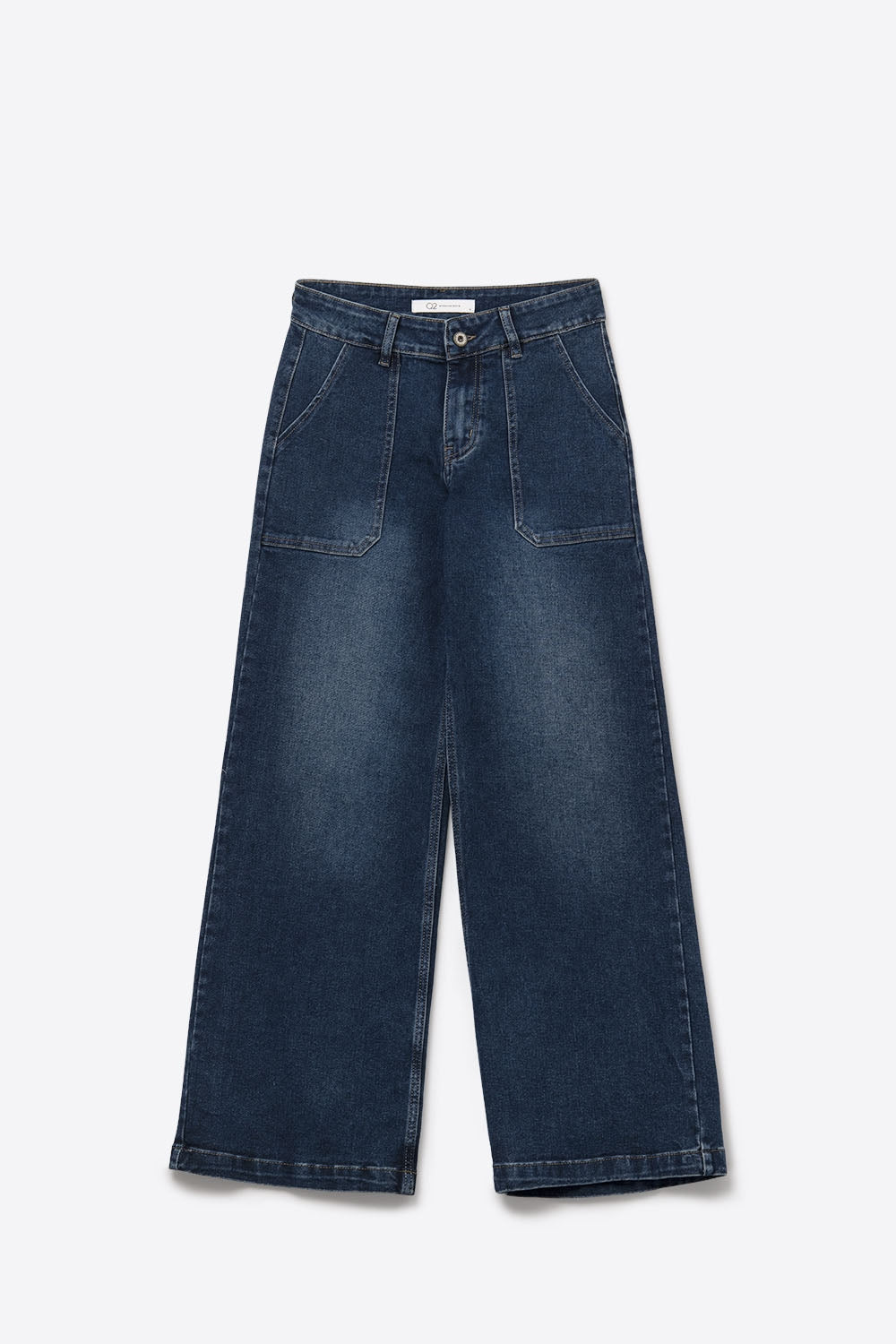 Jeans en denim à jambes larges avec poches plaquées utilitaires