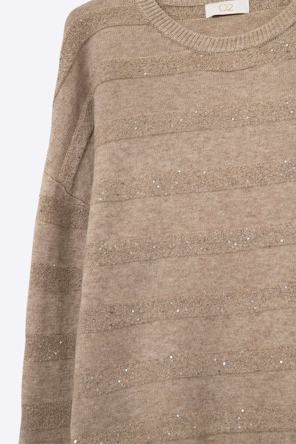 Pull en tricot rayé beige avec paillettes