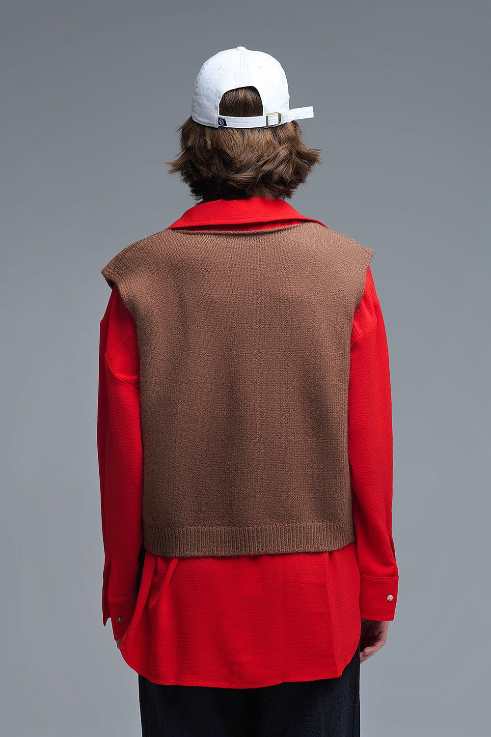 Gilet court en tricot marron chocolat