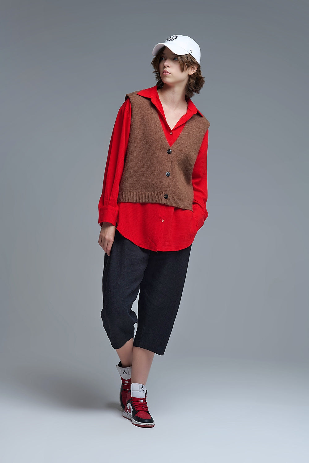 Gilet court en tricot marron chocolat