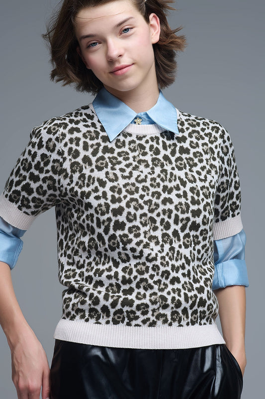 Pull chic à manches courtes imprimé léopard