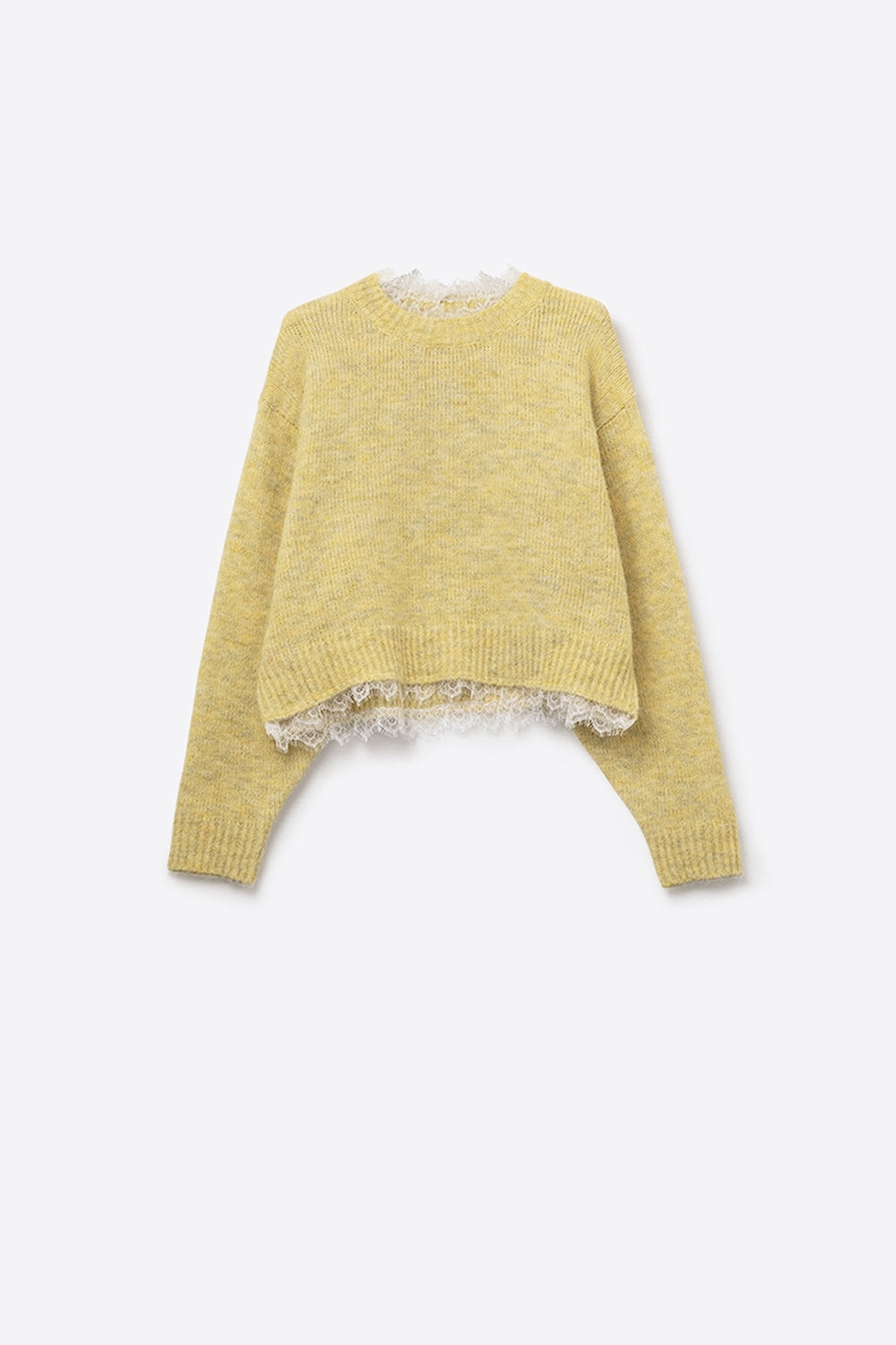 Pull jaune décontracté avec détails en dentelle