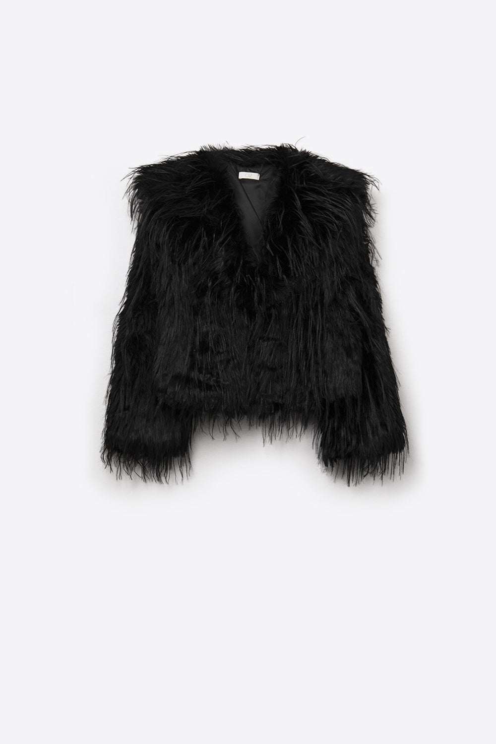 Veste noire en fausse fourrure avec grand col
