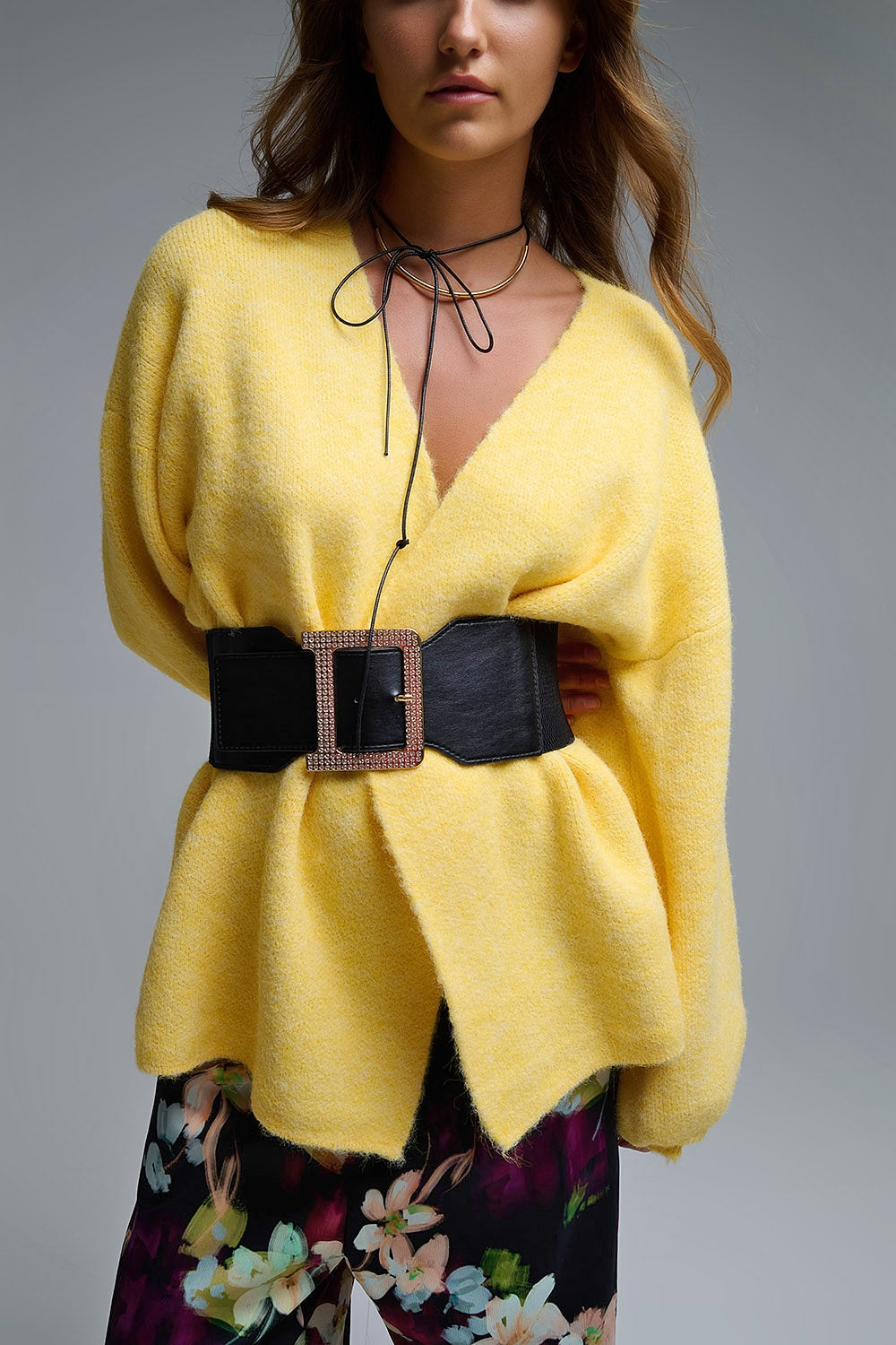 Gilet Cache-Cœur Tricoté Jaune Élégant