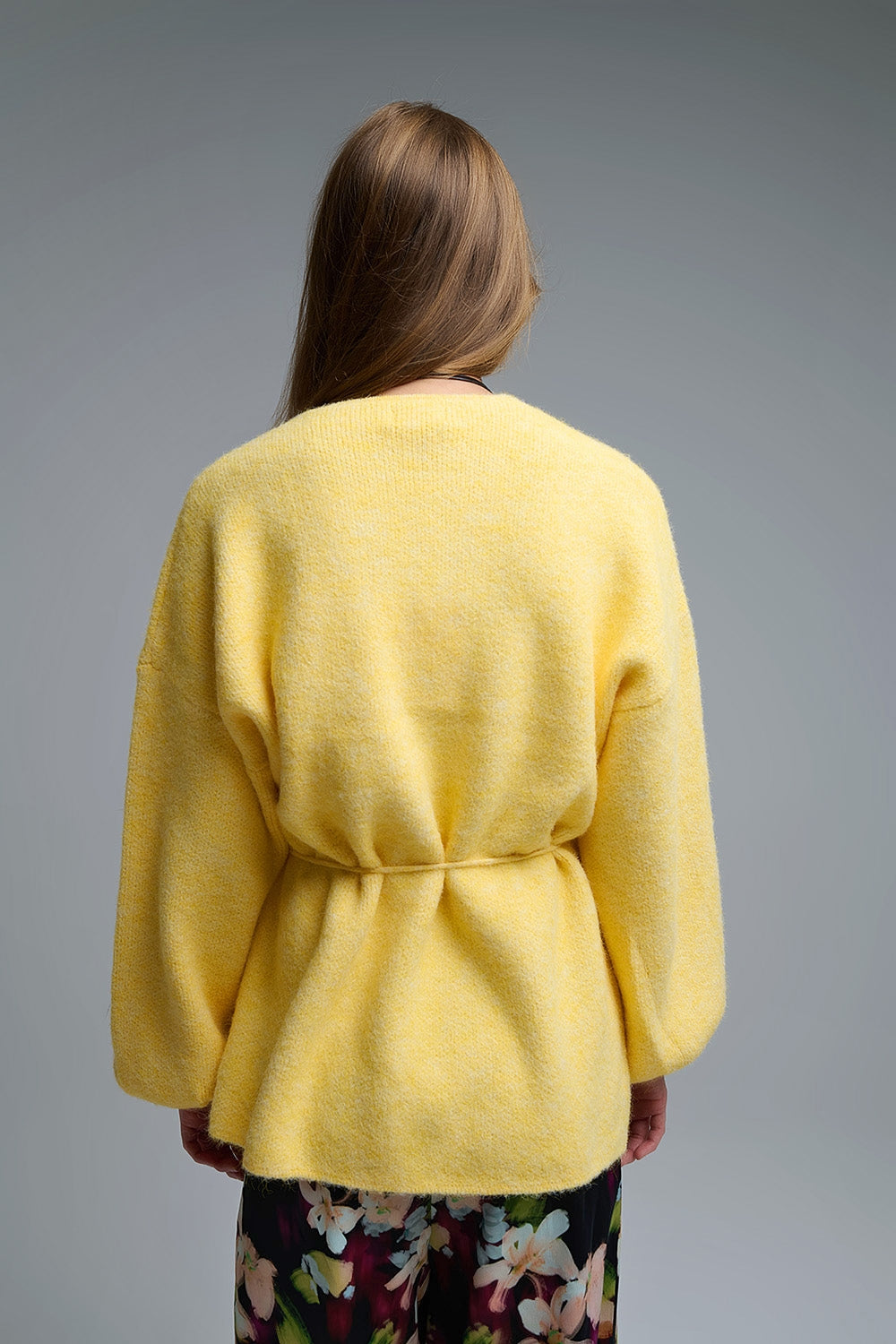 Gilet Cache-Cœur Tricoté Jaune Élégant