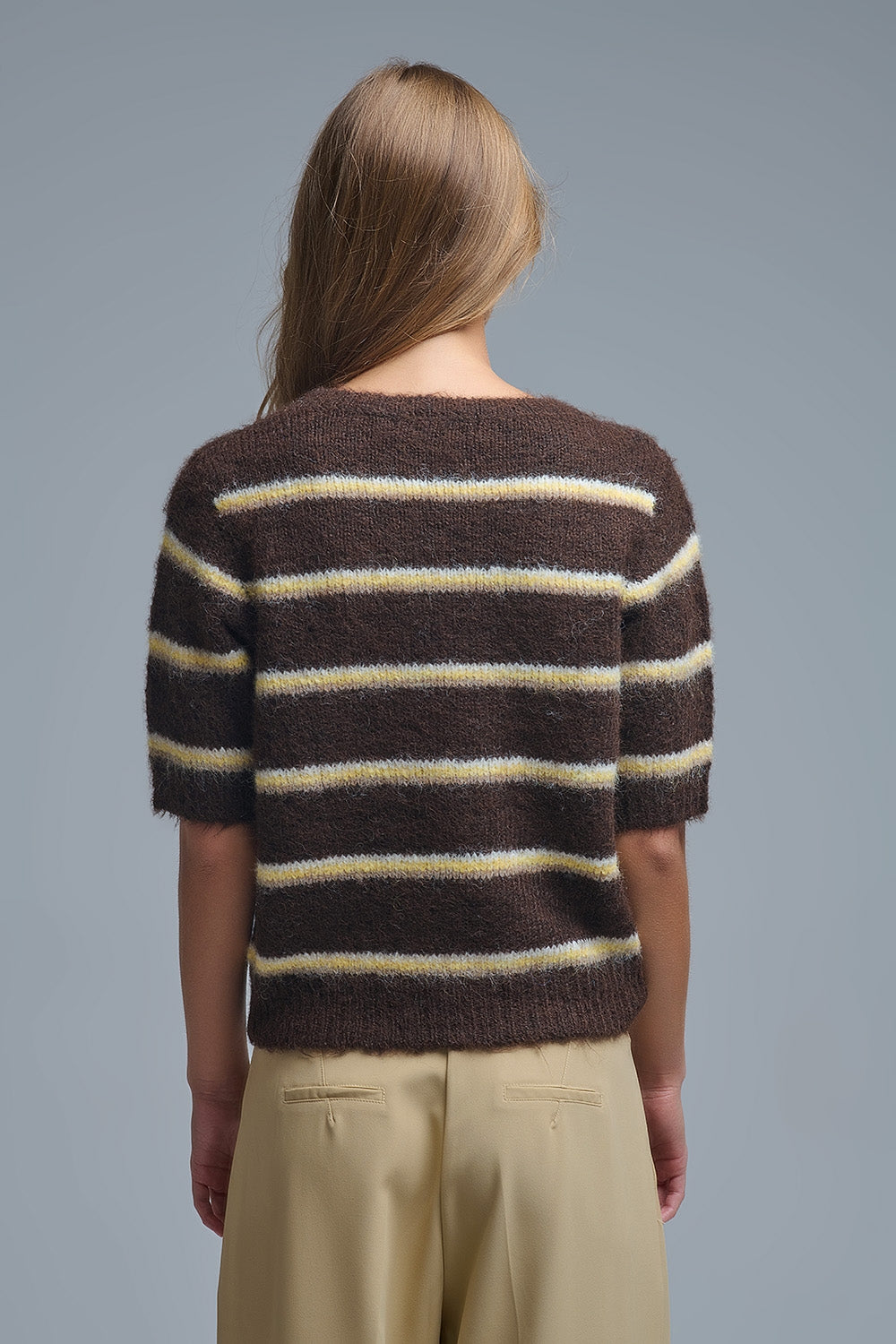 Pull Love brodé à manches courtes marron