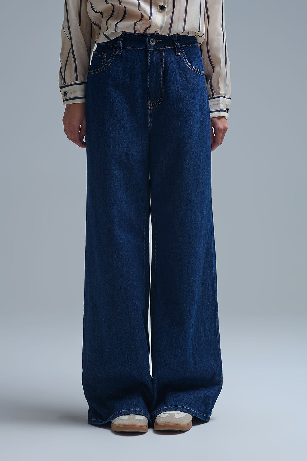 Jeans baggy à jambe droite bleu foncé tendance