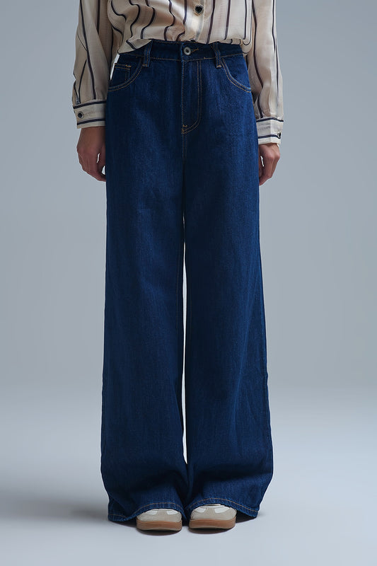 Jeans baggy à jambe droite bleu foncé tendance