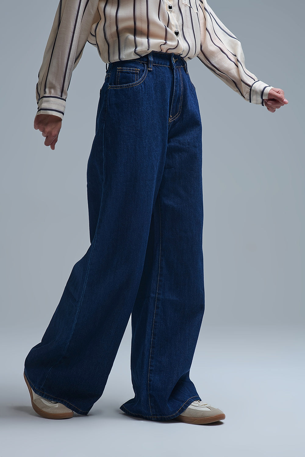 Jeans baggy à jambe droite bleu foncé tendance