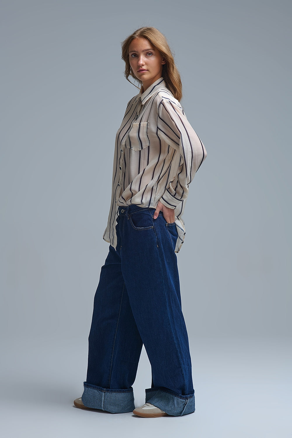 Jeans baggy à jambe droite bleu foncé tendance