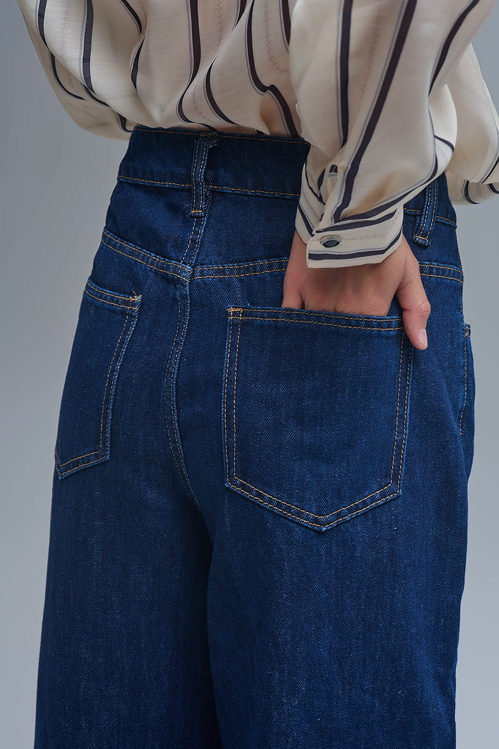 Jeans baggy à jambe droite bleu foncé tendance