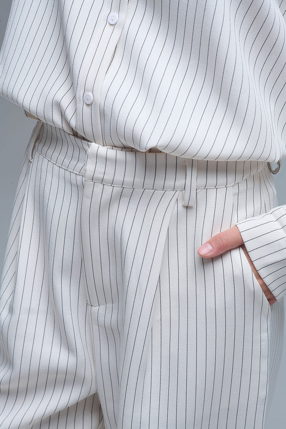 Pantalon large à rayures chic de couleur crème avec coupe doublée