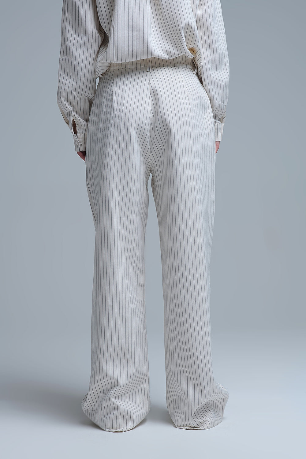 Pantalon large à rayures chic de couleur crème avec coupe doublée