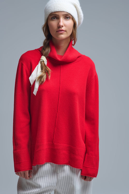 Pull oversize à col roulé en rouge