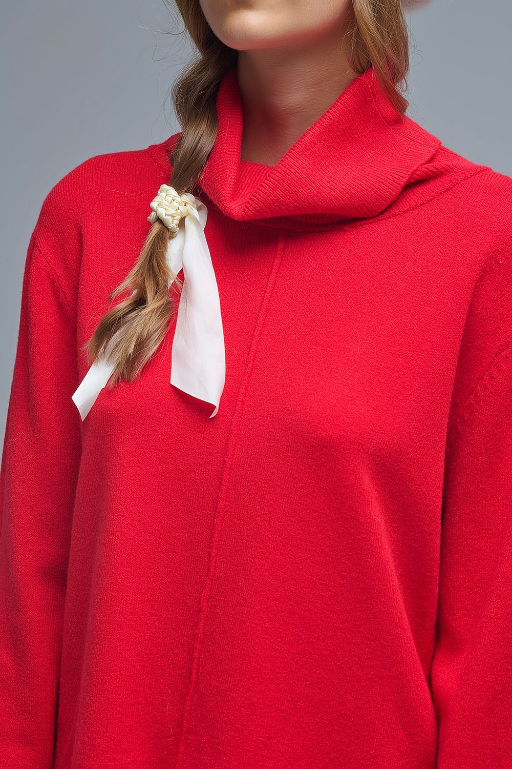 Pull oversize à col roulé en rouge
