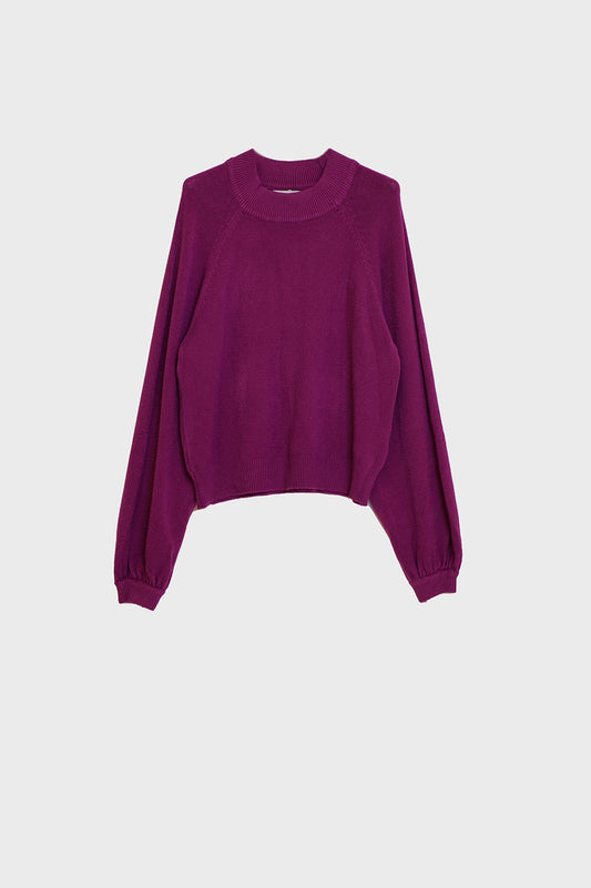 Pull aubergine de style décontracté avec manches ballon
