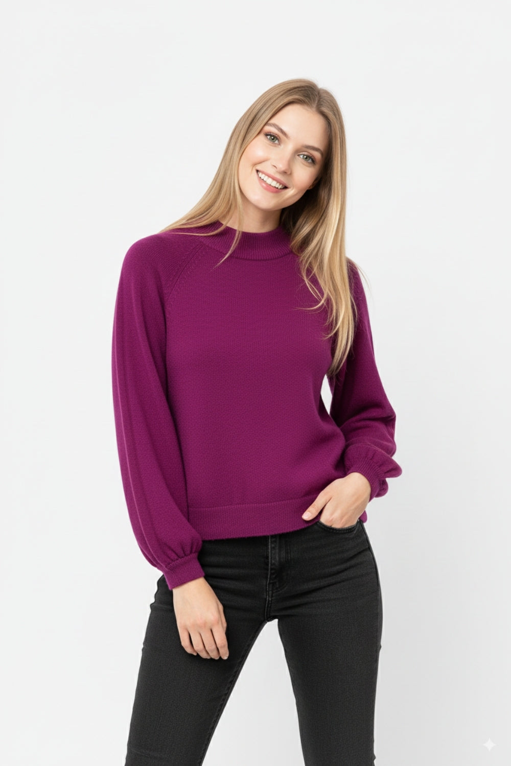 Pull aubergine de style décontracté avec manches ballon