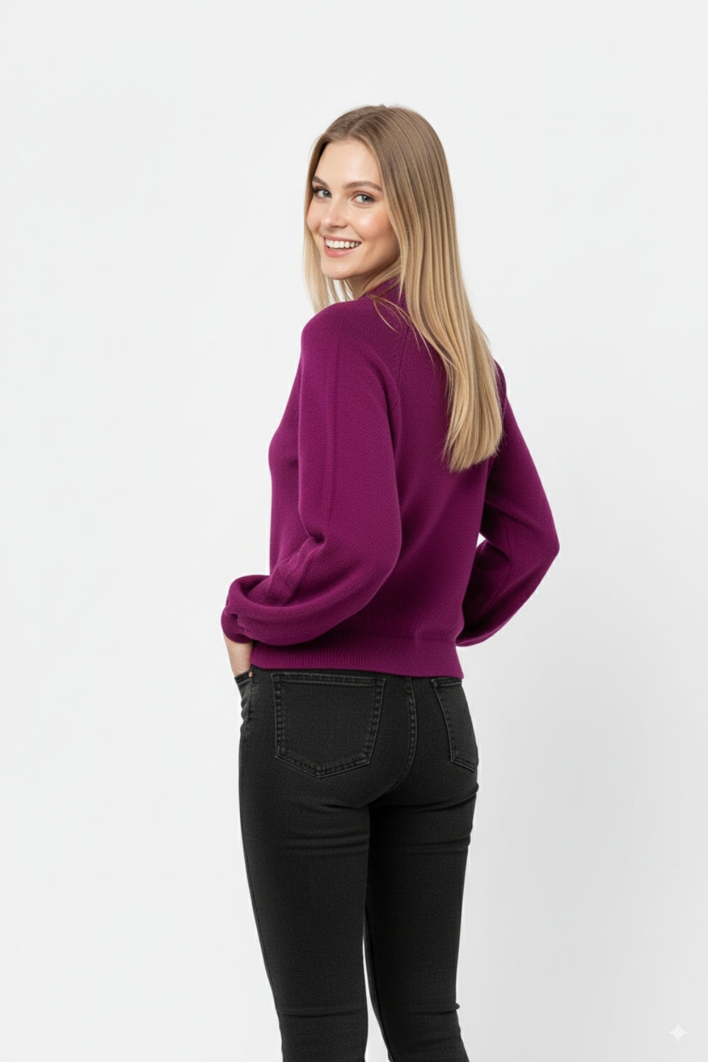 Pull aubergine de style décontracté avec manches ballon