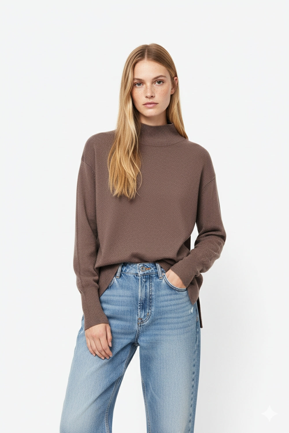 Pull-over ample marron avec détails ouverts dans le dos