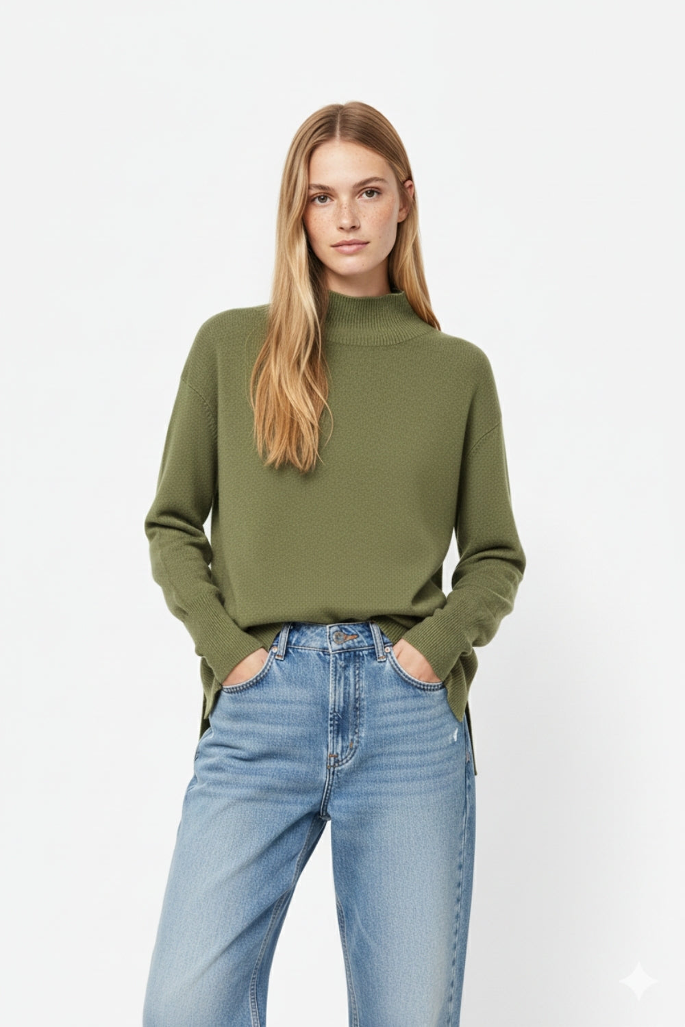 Pull ample vert militaire avec dos ouvert