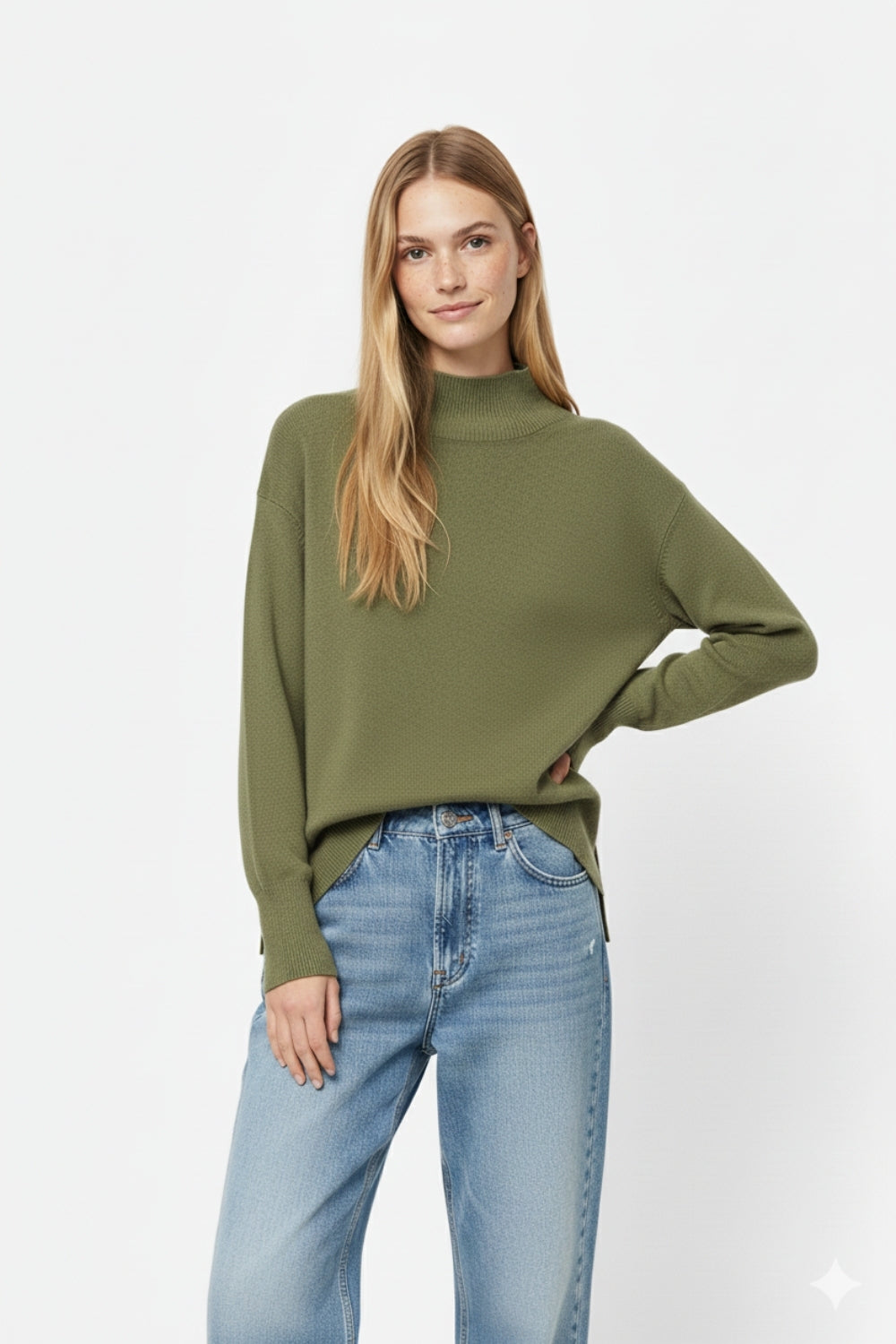 Pull ample vert militaire avec dos ouvert