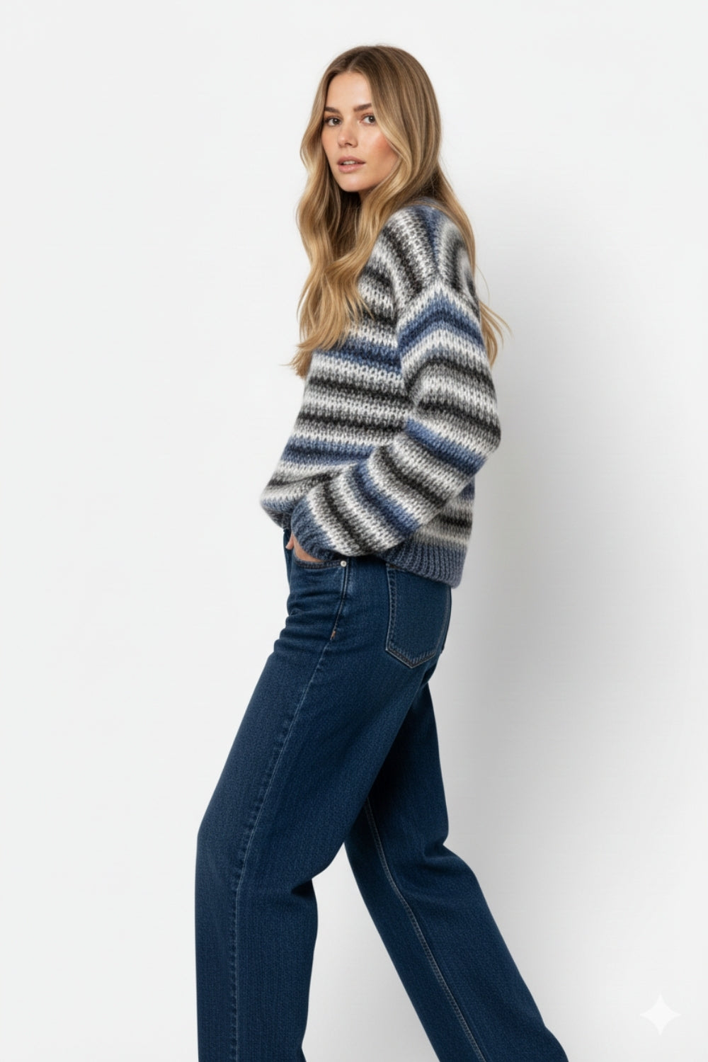 Pull en maille épaisse à motif marbré en bleu