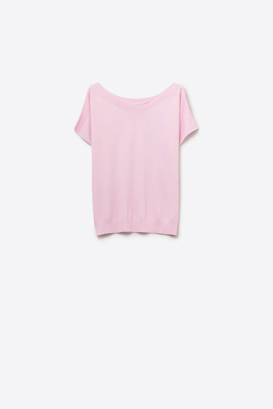 Pull décontracté à col bateau et manches tombantes en rose bébé