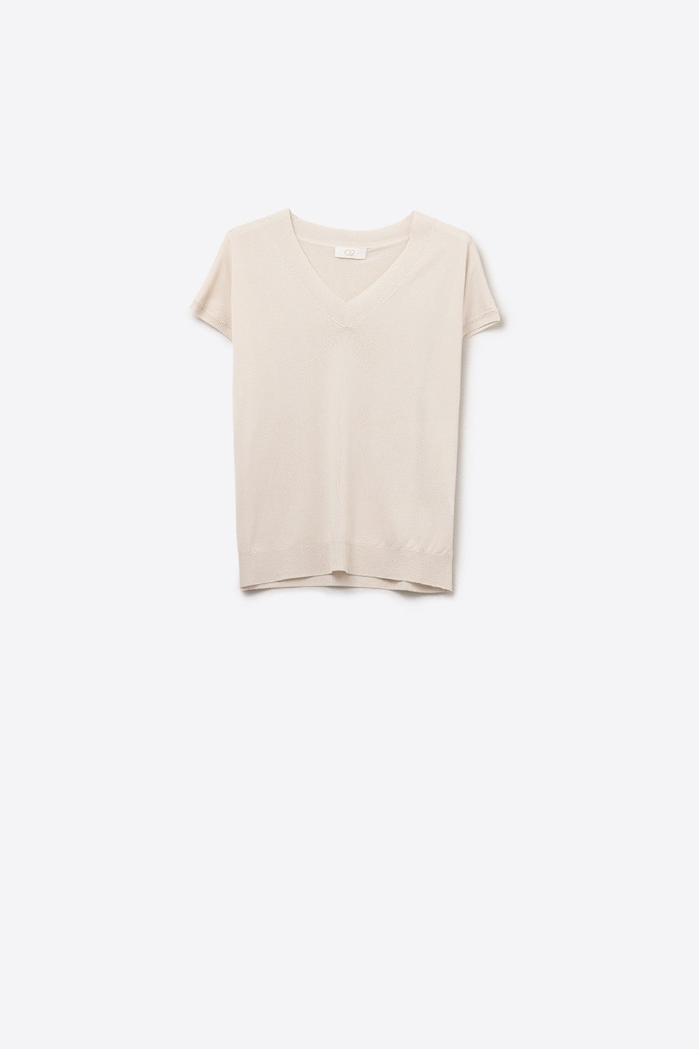 Pull Beige en maille légère à col en V et manches courtes