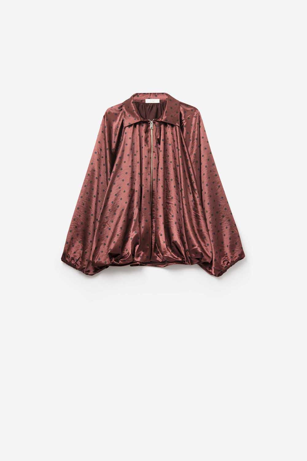 Veste bomber en satin à pois en bourgogne