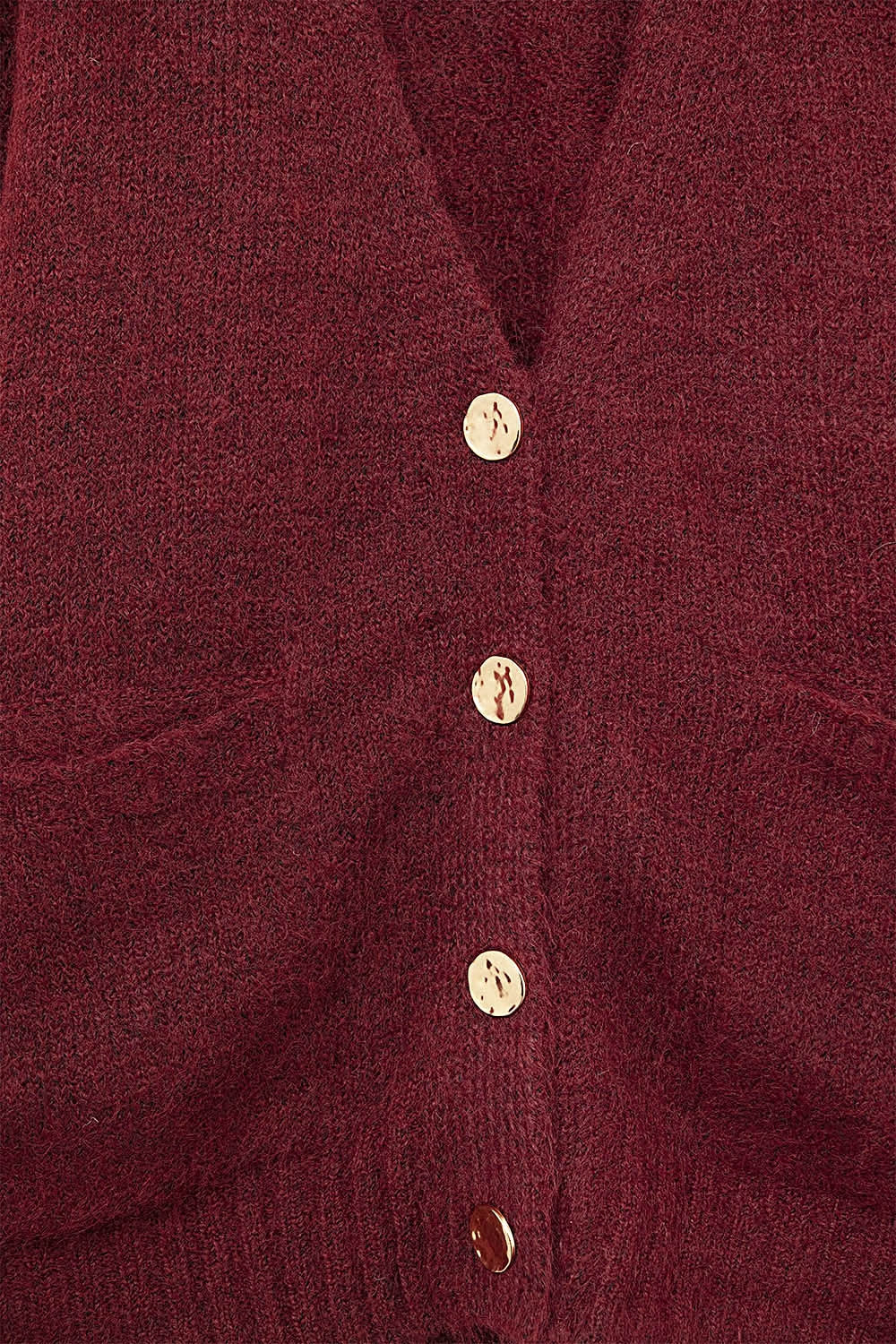 Cardigan surdimensionné en bordeaux avec boutons et poches dorés